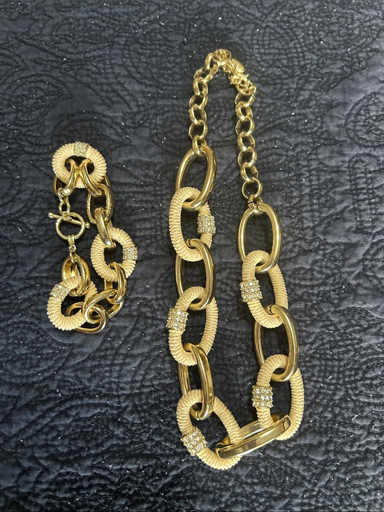 Ann Taylor Jewelry - Ann Taylor Gold-Tone Textured Link Necklace & Bracelet Set with Pave Accents